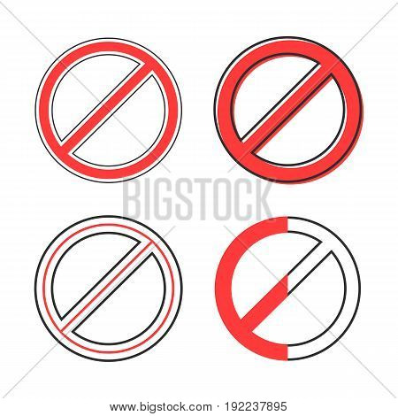 set of red prohibition sign. concept of embargo, hazard, prevention, attention, rule, indication, alert, alarm. isolated on white background. flat style trend modern logo design vector illustration