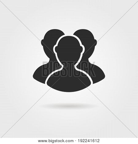 black followers icon with shadow. concept of hr, recruitment, member, society, account, ui, winner, friendship. isolated on gray background. flat style trend modern logotype design vector illustration