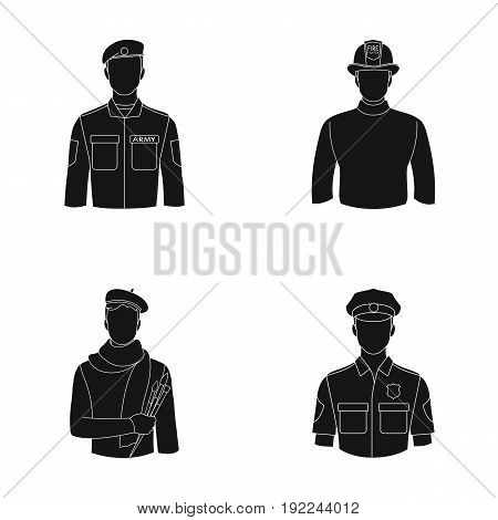 Military, fireman, artist, policeman.Profession set collection icons in black style vector symbol stock illustration .