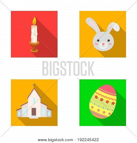 Church, candle, easter bunny and painted egg.Easter set collection icons in flat style vector symbol stock illustration .