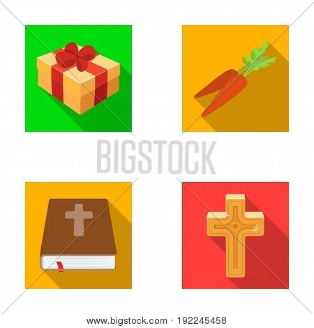 Cross, bible, gift and carrots.Easter set collection icons in flat style vector symbol stock illustration .