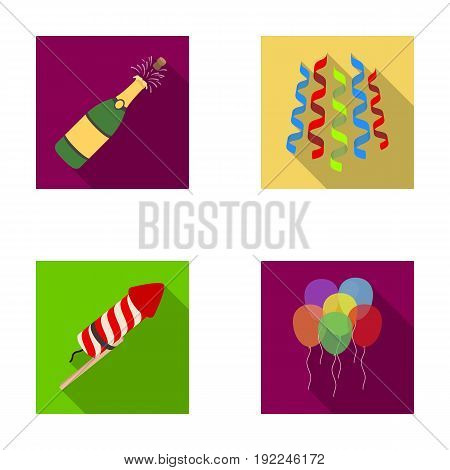 Champagne, fireworks and other accessories at the party.Party and partits set collection icons in flat style vector symbol stock illustration .