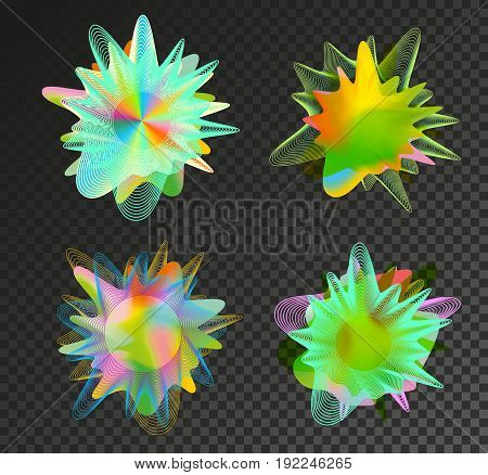 Set of abstract colored splash vackgrounds on transparent background