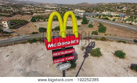 CYPRUS - JUNE 2016 - McDonalds sign near highway im Cyprus