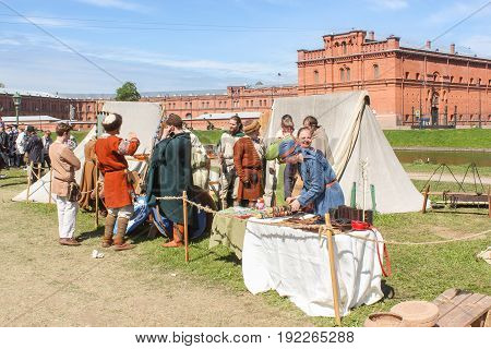 St. Petersburg Russia - 28 May, People in tadic clothes, 28 May, 2017.
Festival of the Legends of the Norwegian Vikings in St. Petersburg.