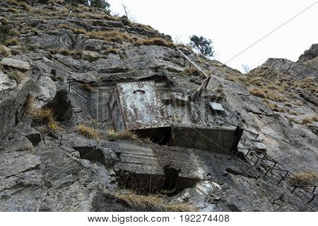 Ancient World War I Refuge Perched On The Rock Of The Mountain