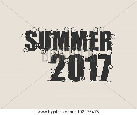 Vector lettering illustration with text summer 2017. Typography poster with abstract ornament of curls.