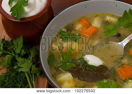 Healthy pickled cucumber soup with other vegetables
