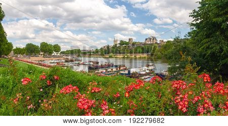 Angers, France - June 10, 2014: View of the River and the harbor.