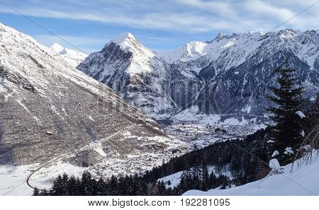 Val Blenio. View Of The Village Of Olivone