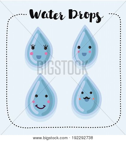 Vector collection of smiling water drops set