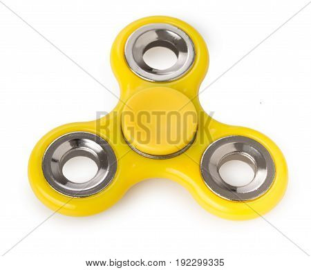 Yellow Spinner Toy, For Stress Relieving Isolated On A White Background.