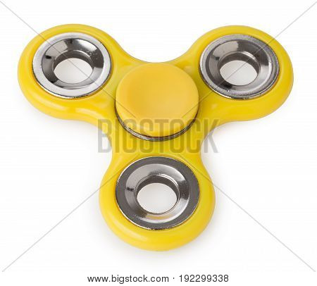 Yellow Spinner Toy, For Stress Relieving Isolated On A White Background.