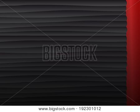 Black texture. Holiday background. Interior wall decoration. 3D interior wall panel pattern. Vector black background of abstract waves.