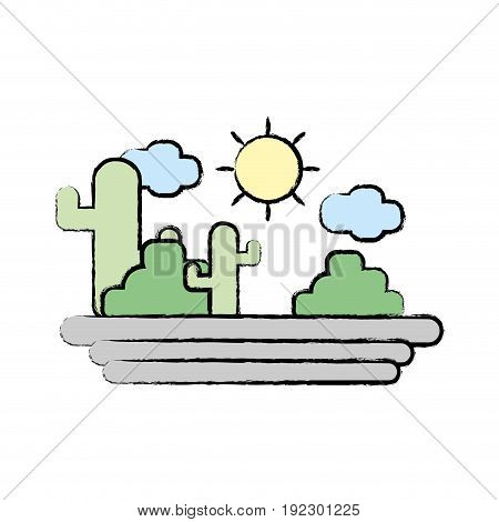cactus with sun natural aventure vector illustration