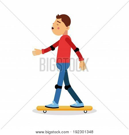 Young boy skateboarding cartoon character, kids physical activities vector Illustration isolated on a white background