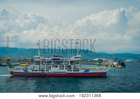 BALI, INDONESIA - APRIL 05, 2017: Ferry in Banyuwangi Gilimanuk in Ubud, Bali Indonesia.