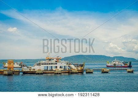BALI, INDONESIA - APRIL 05, 2017: Ferry in Banyuwangi Gilimanuk in Ubud, Bali Indonesia.