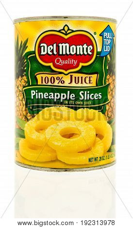 Winneconne WI -16 June 2017: A can of Del Monte pineapple slices on an isolated background
