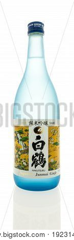 Winneconne WI -17 June 2017: A Bottle of Junmai ginjo sake on an isolated background