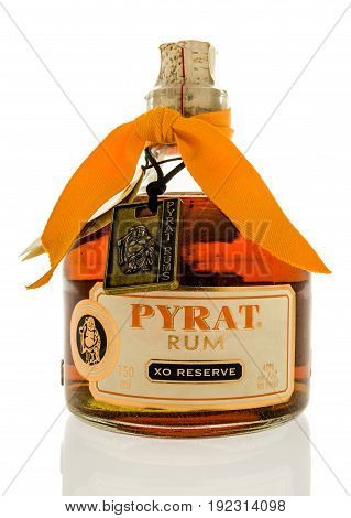 Winneconne WI -17 June 2017: A Bottle of Pyrat xo reserve rum on an isolated background