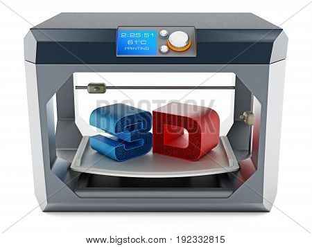 Printed 3D text on 3D printer printing surface . 3D illustration.