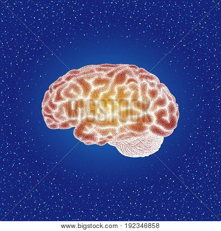 Human brain. Side view - vector stippled illustration