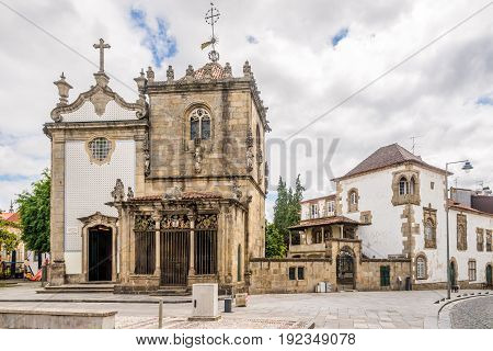 Churches Dos Coimbras and Sao Joao do Souto in the streets of Braga in Portugal