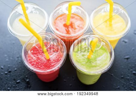 Colored Smothies Take Away In Plastic