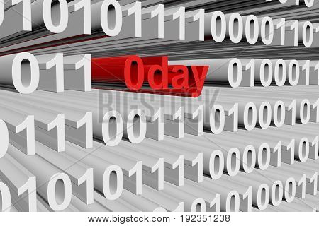 0day in the form of binary code, 3D illustration