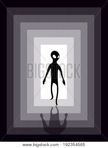 Alien Humanoid And A Light In The End Of A Tunnel
