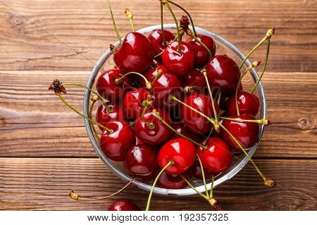 Bowl with fresh red Cherries. Healthy food concept