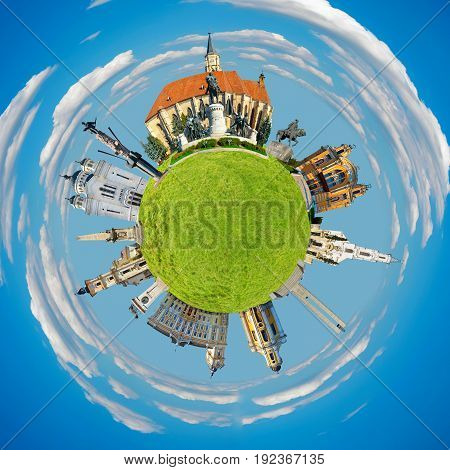Cluj Napoca city romania tiny planet landmarks architecture