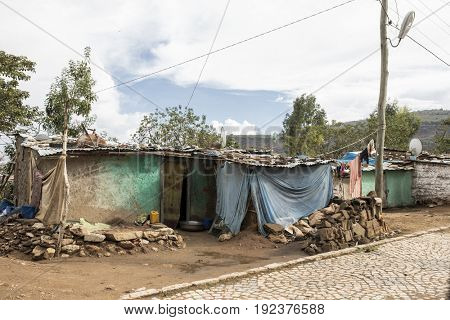 Tin and mud shack in East Africa