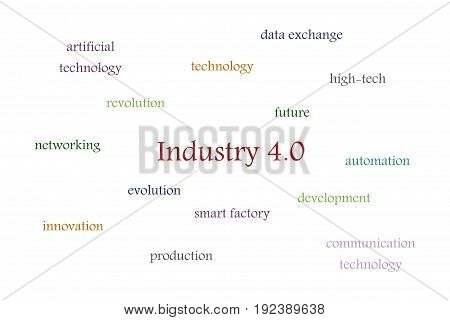 Illustration of Industry 4.0 white background with multi colored words