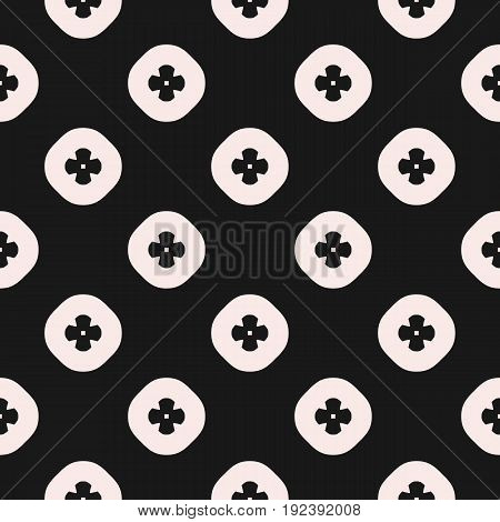 Vector seamless pattern. Geometric floral texture. Simple geometrical flowers in circles. Modern dark abstract background repeat tiles. Design pattern, textile pattern, covers pattern, digital pattern, web pattern, decor pattern.