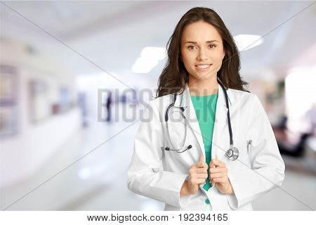 Female young doctor attractive young adult emergency room hospital room