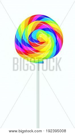 Bright rainbow lollipop isolated on white background. 3d illustration