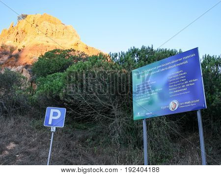 Ecological Board On Beach Falesia Near Albufeira