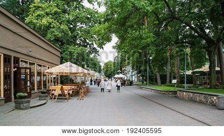 Tourists On Street Jomas Iela In Jurmala Town