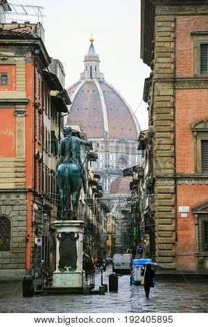 View Cathedral Duomo Through Via Servi In Winter