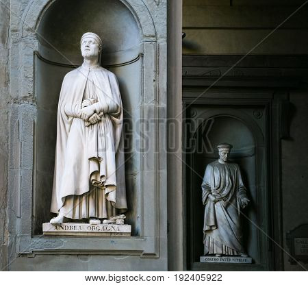 Statues In The Uffizi Outside Gallery In Florence