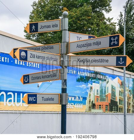 Waymark On Street Of Jurmala Town