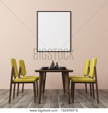 Beige Wall Dining Room, Yellow Chairs