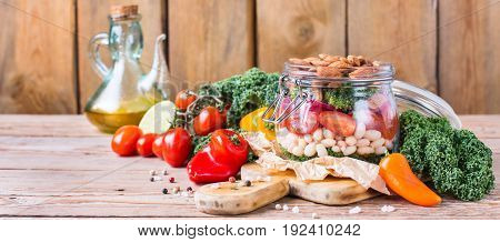 Healthy Vegan Salad In A Mason Jar With Beans