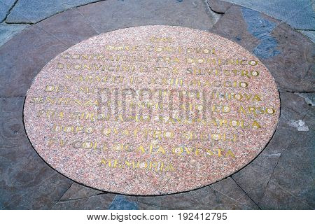 Plaque In Pavement On Piazza Della Signoria