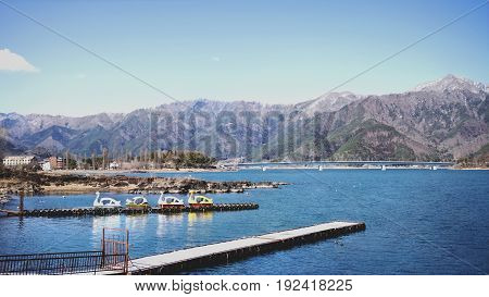 View Of Kawaguchiko Lake With Signature Duck Pedal Boat