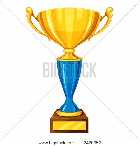 Realistic gold cup with place for text. Illustration of award for sports or corporate competitions.