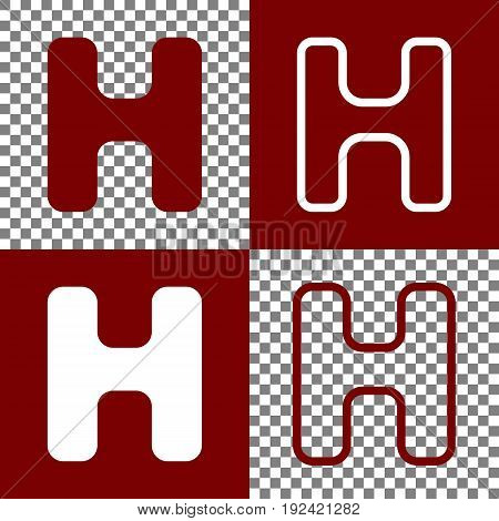 Letter H sign design template element. Vector. Bordo and white icons and line icons on chess board with transparent background.