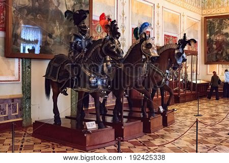 SAINT PETERSBURG, RUSSIA - JAN 07, 2016: Interior of the State Hermitage, a museum of art and culture in Saint Petersburg, Russia. It was founded in 1764 by Catherine the Great